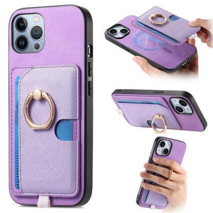 Retro Cross Leather Ring Side Insert Card Bag MagSafe Phone Case, For iPhone 11 Pro Max, For iPhone 11, For iPhone 11 Pro