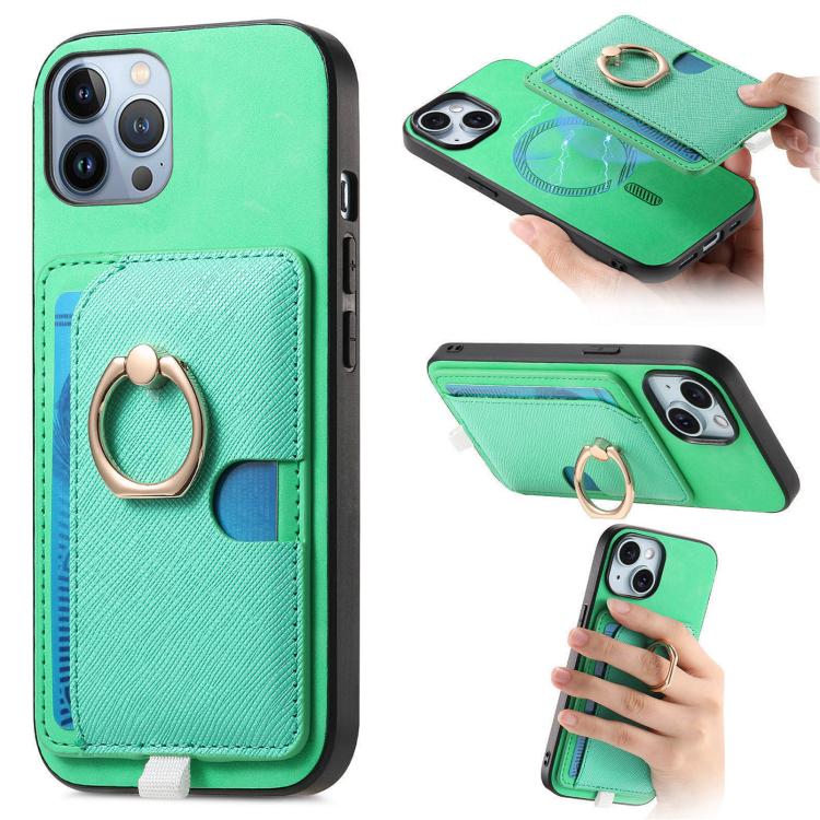 Retro Cross Leather Ring Side Insert Card Bag MagSafe Phone Case, For iPhone 11 Pro Max, For iPhone 11, For iPhone 11 Pro