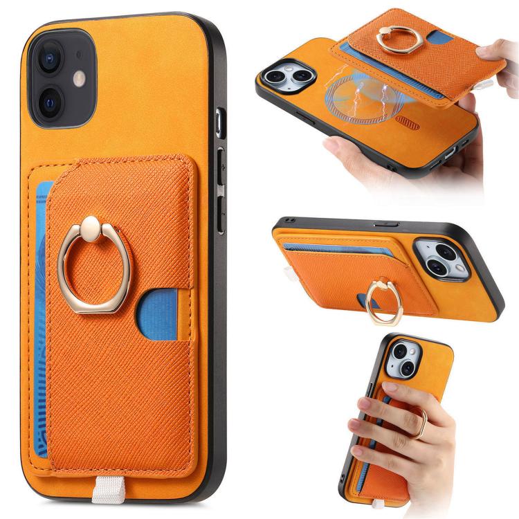 Retro Cross Leather Ring Side Insert Card Bag MagSafe Phone Case, For iPhone 11 Pro Max, For iPhone 11, For iPhone 11 Pro