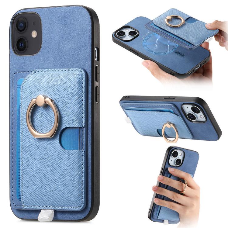 Retro Cross Leather Ring Side Insert Card Bag MagSafe Phone Case, For iPhone 11 Pro Max, For iPhone 11, For iPhone 11 Pro