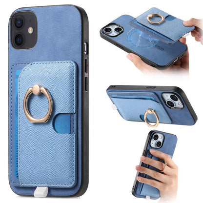 Retro Cross Leather Ring Side Insert Card Bag MagSafe Phone Case, For iPhone 11 Pro Max, For iPhone 11, For iPhone 11 Pro
