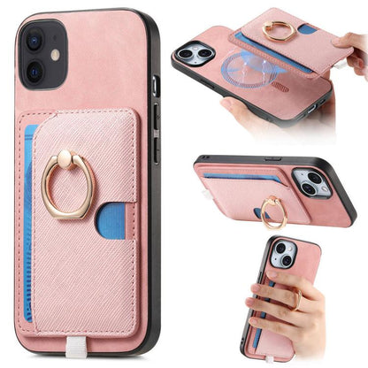 Retro Cross Leather Ring Side Insert Card Bag MagSafe Phone Case, For iPhone 11 Pro Max, For iPhone 11, For iPhone 11 Pro