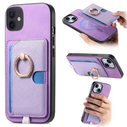 Retro Cross Leather Ring Side Insert Card Bag MagSafe Phone Case, For iPhone 11 Pro Max, For iPhone 11, For iPhone 11 Pro