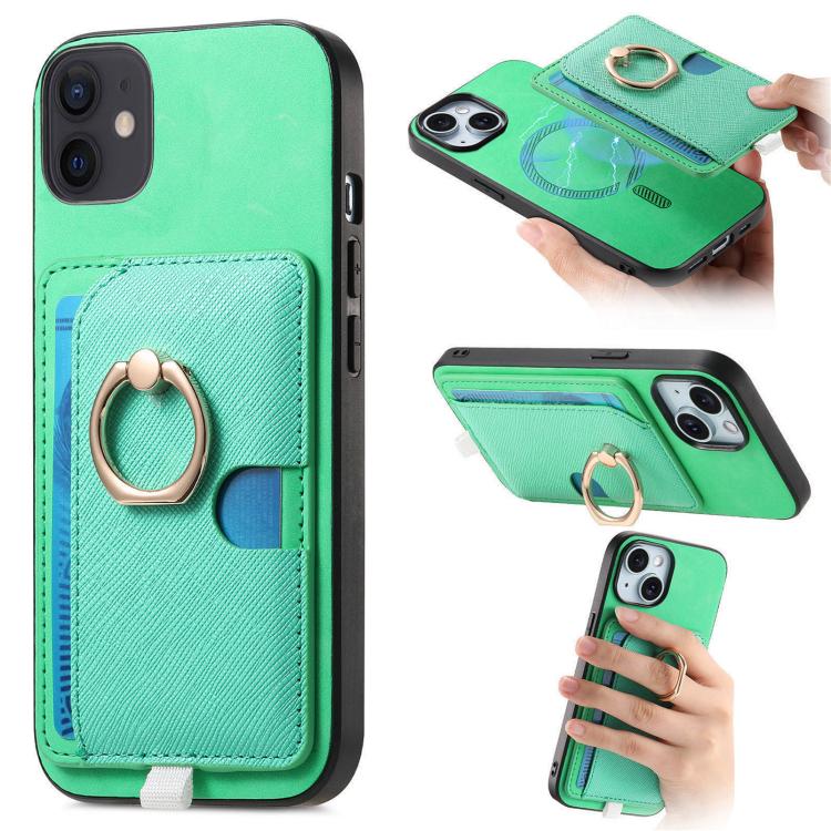 Retro Cross Leather Ring Side Insert Card Bag MagSafe Phone Case, For iPhone 11 Pro Max, For iPhone 11, For iPhone 11 Pro