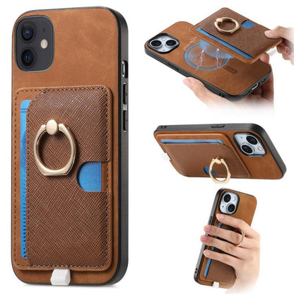 Retro Cross Leather Ring Side Insert Card Bag MagSafe Phone Case, For iPhone 11 Pro Max, For iPhone 11, For iPhone 11 Pro