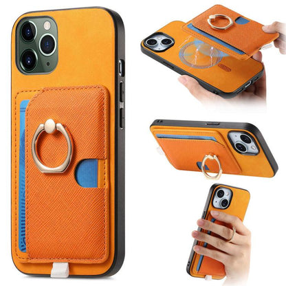 Retro Cross Leather Ring Side Insert Card Bag MagSafe Phone Case, For iPhone 11 Pro Max, For iPhone 11, For iPhone 11 Pro