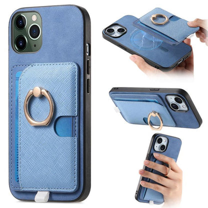 Retro Cross Leather Ring Side Insert Card Bag MagSafe Phone Case, For iPhone 11 Pro Max, For iPhone 11, For iPhone 11 Pro
