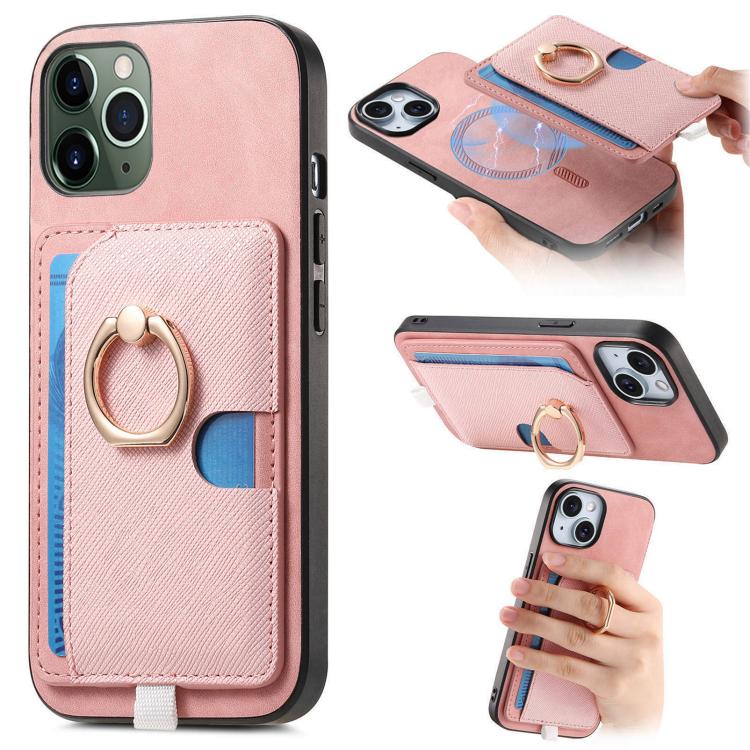 Retro Cross Leather Ring Side Insert Card Bag MagSafe Phone Case, For iPhone 11 Pro Max, For iPhone 11, For iPhone 11 Pro