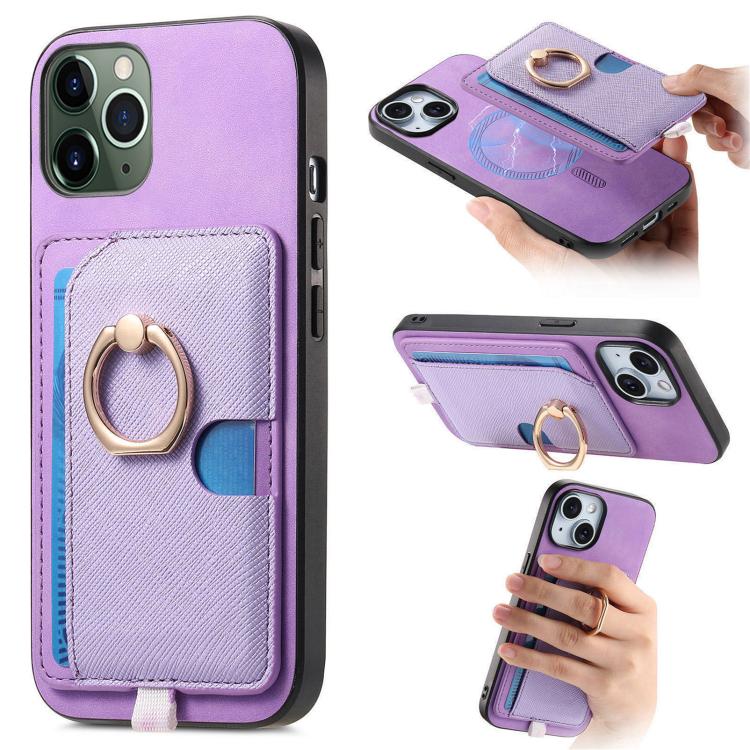 Retro Cross Leather Ring Side Insert Card Bag MagSafe Phone Case, For iPhone 11 Pro Max, For iPhone 11, For iPhone 11 Pro