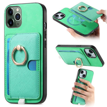 Retro Cross Leather Ring Side Insert Card Bag MagSafe Phone Case, For iPhone 11 Pro Max, For iPhone 11, For iPhone 11 Pro