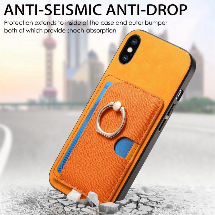 Retro Cross Leather Ring Side Insert Card Bag MagSafe Phone Case, For iPhone X / XS, For iPhone XR, For iPhone XS Max