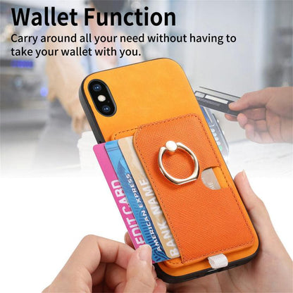 Retro Cross Leather Ring Side Insert Card Bag MagSafe Phone Case, For iPhone X / XS, For iPhone XR, For iPhone XS Max