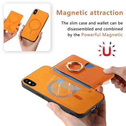 Retro Cross Leather Ring Side Insert Card Bag MagSafe Phone Case, For iPhone X / XS, For iPhone XR, For iPhone XS Max