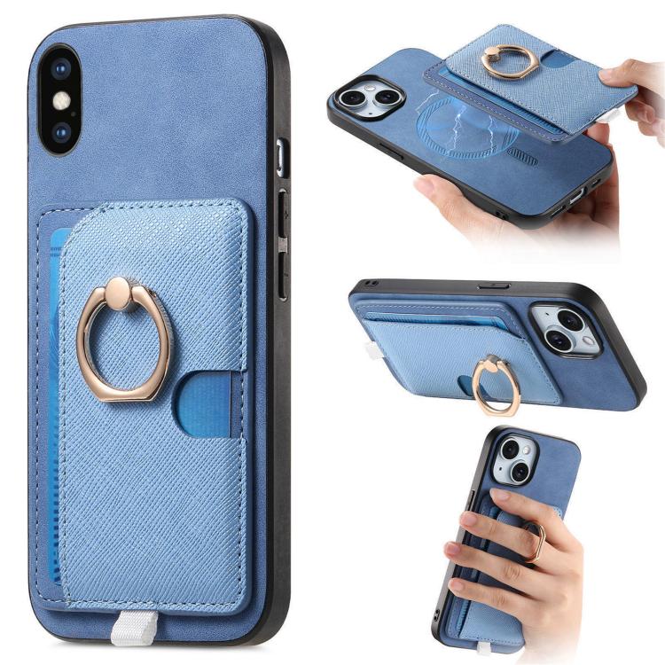 Retro Cross Leather Ring Side Insert Card Bag MagSafe Phone Case, For iPhone X / XS, For iPhone XR, For iPhone XS Max