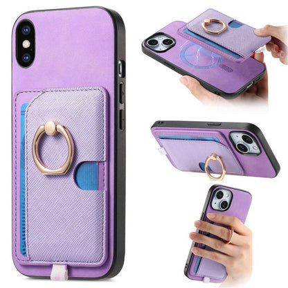 Retro Cross Leather Ring Side Insert Card Bag MagSafe Phone Case, For iPhone X / XS, For iPhone XR, For iPhone XS Max