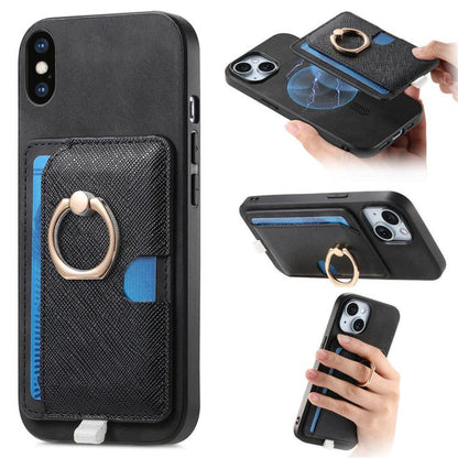 Retro Cross Leather Ring Side Insert Card Bag MagSafe Phone Case, For iPhone X / XS, For iPhone XR, For iPhone XS Max