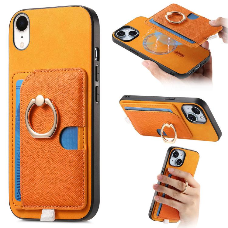 Retro Cross Leather Ring Side Insert Card Bag MagSafe Phone Case, For iPhone X / XS, For iPhone XR, For iPhone XS Max