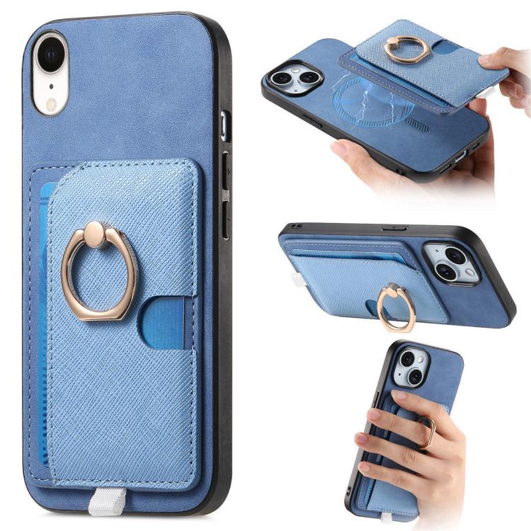Retro Cross Leather Ring Side Insert Card Bag MagSafe Phone Case, For iPhone X / XS, For iPhone XR, For iPhone XS Max