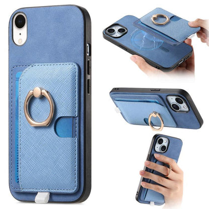 Retro Cross Leather Ring Side Insert Card Bag MagSafe Phone Case, For iPhone X / XS, For iPhone XR, For iPhone XS Max