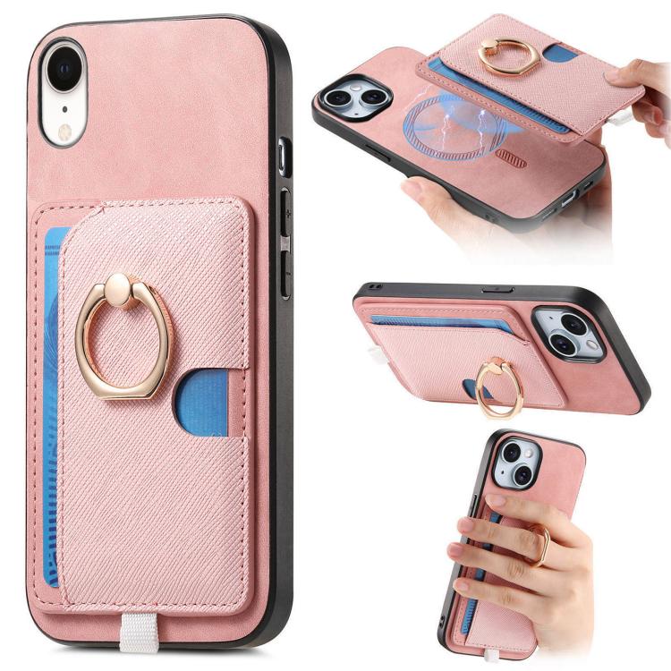 Retro Cross Leather Ring Side Insert Card Bag MagSafe Phone Case, For iPhone X / XS, For iPhone XR, For iPhone XS Max