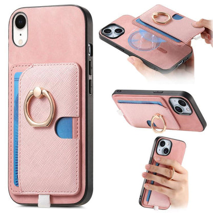 Retro Cross Leather Ring Side Insert Card Bag MagSafe Phone Case, For iPhone X / XS, For iPhone XR, For iPhone XS Max