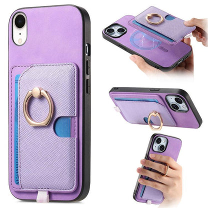 Retro Cross Leather Ring Side Insert Card Bag MagSafe Phone Case, For iPhone X / XS, For iPhone XR, For iPhone XS Max