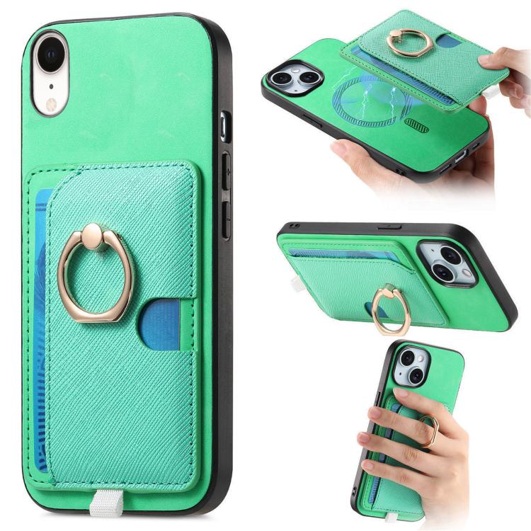 Retro Cross Leather Ring Side Insert Card Bag MagSafe Phone Case, For iPhone X / XS, For iPhone XR, For iPhone XS Max