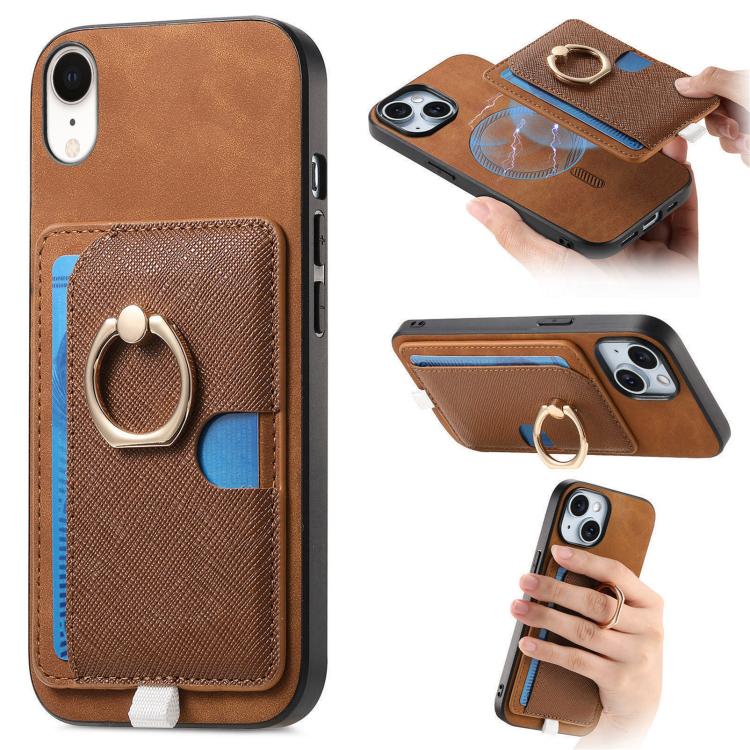 Retro Cross Leather Ring Side Insert Card Bag MagSafe Phone Case, For iPhone X / XS, For iPhone XR, For iPhone XS Max