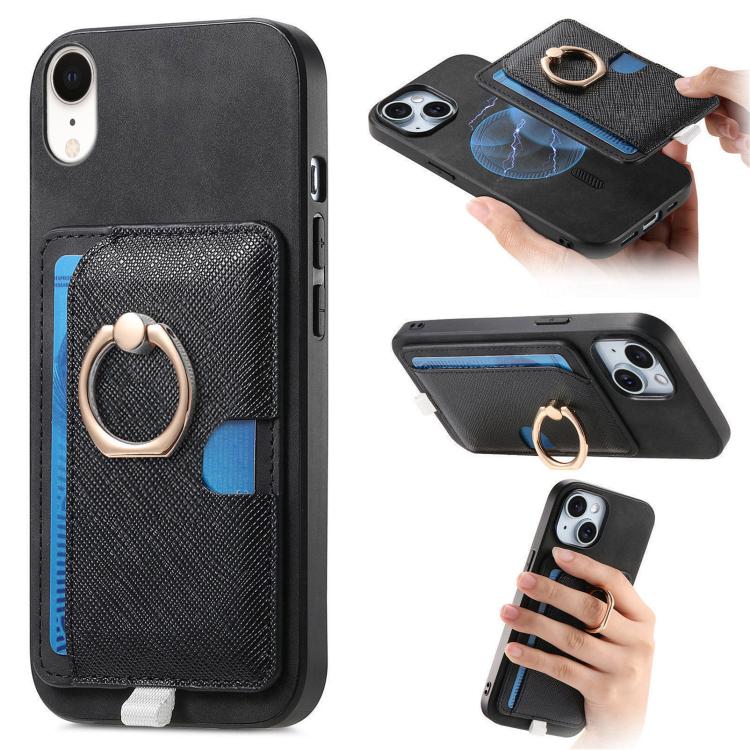 Retro Cross Leather Ring Side Insert Card Bag MagSafe Phone Case, For iPhone X / XS, For iPhone XR, For iPhone XS Max