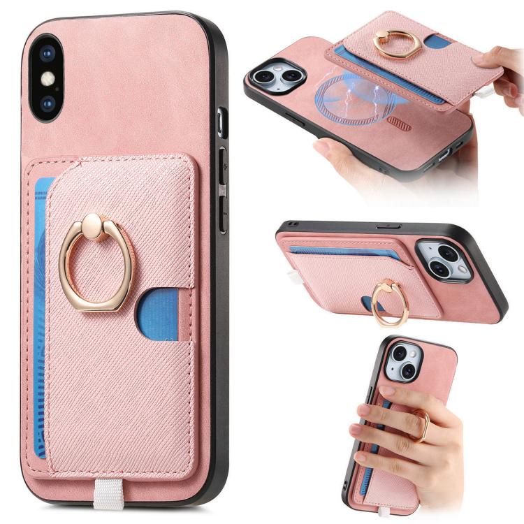 Retro Cross Leather Ring Side Insert Card Bag MagSafe Phone Case, For iPhone X / XS, For iPhone XR, For iPhone XS Max