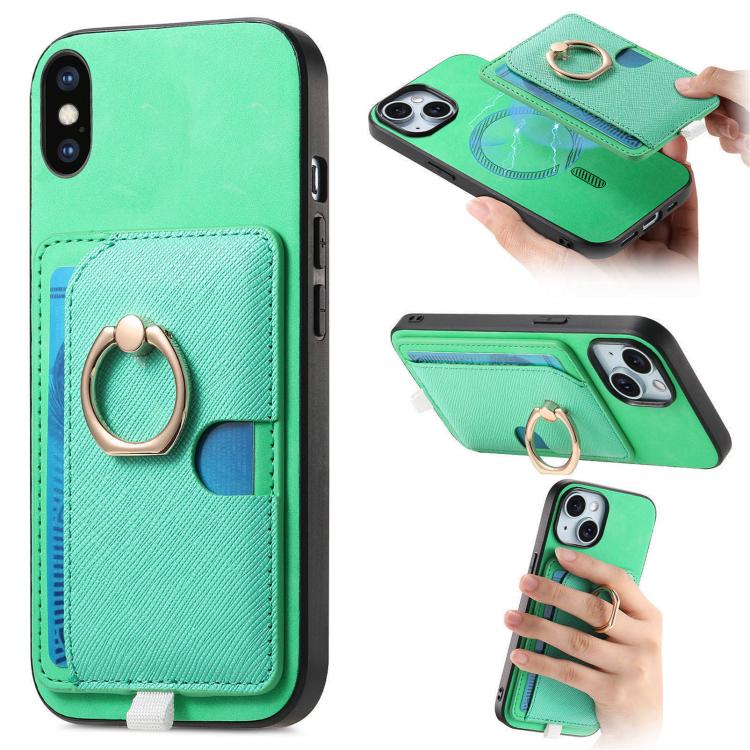 Retro Cross Leather Ring Side Insert Card Bag MagSafe Phone Case, For iPhone X / XS, For iPhone XR, For iPhone XS Max