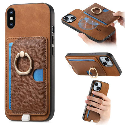 Retro Cross Leather Ring Side Insert Card Bag MagSafe Phone Case, For iPhone X / XS, For iPhone XR, For iPhone XS Max