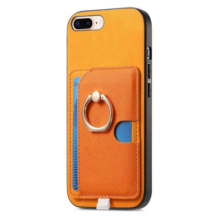 Retro Cross Leather Ring Side Insert Card Bag MagSafe Phone Case, For iPhone 7 Plus / 8 Plus