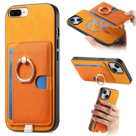 Retro Cross Leather Ring Side Insert Card Bag MagSafe Phone Case, For iPhone 7 Plus / 8 Plus