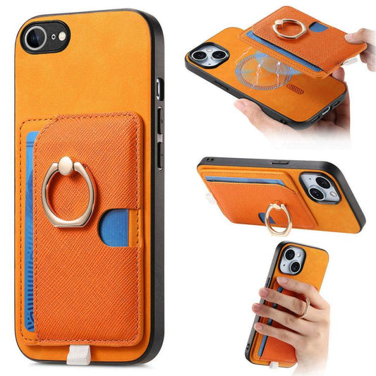 Retro Cross Leather Ring Side Insert Card Bag MagSafe Phone Case, For iPhone 17e / 16e, For iPhone 17 Pro Max, For iPhone 17 Pro