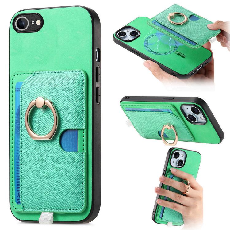 Retro Cross Leather Ring Side Insert Card Bag MagSafe Phone Case, For iPhone 17e / 16e, For iPhone 17 Pro Max, For iPhone 17 Pro