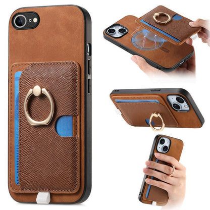 Retro Cross Leather Ring Side Insert Card Bag MagSafe Phone Case, For iPhone 17e / 16e, For iPhone 17 Pro Max, For iPhone 17 Pro
