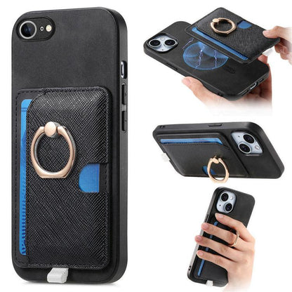 Retro Cross Leather Ring Side Insert Card Bag MagSafe Phone Case, For iPhone 17e / 16e, For iPhone 17 Pro Max, For iPhone 17 Pro