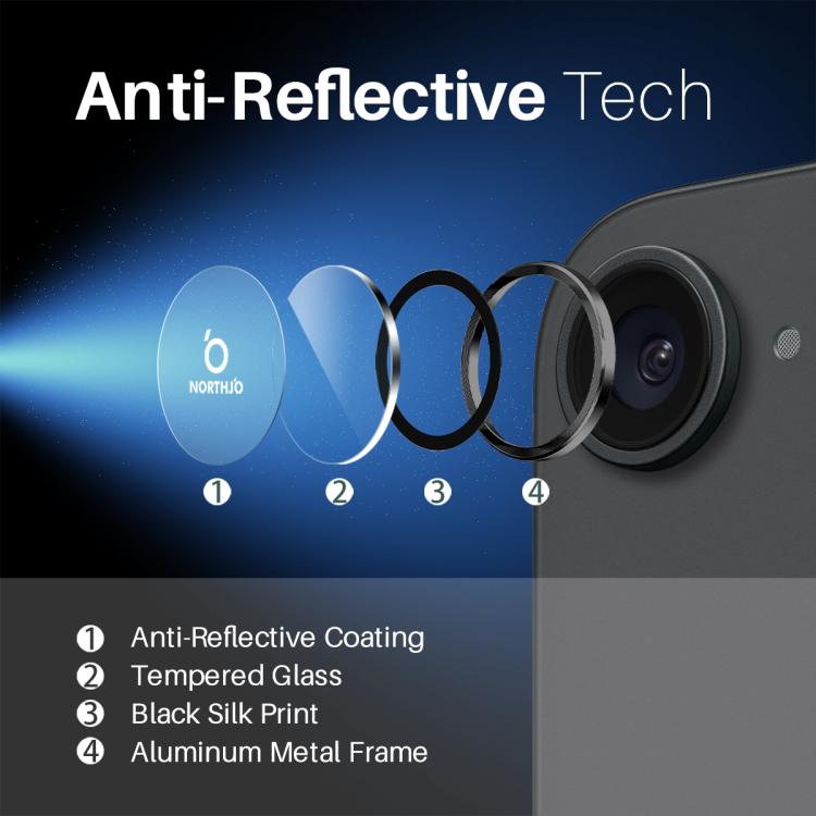 NORTHJO Camera Lens Protector CD Metal Ring Tempered Glass Film, For iPhone 16e