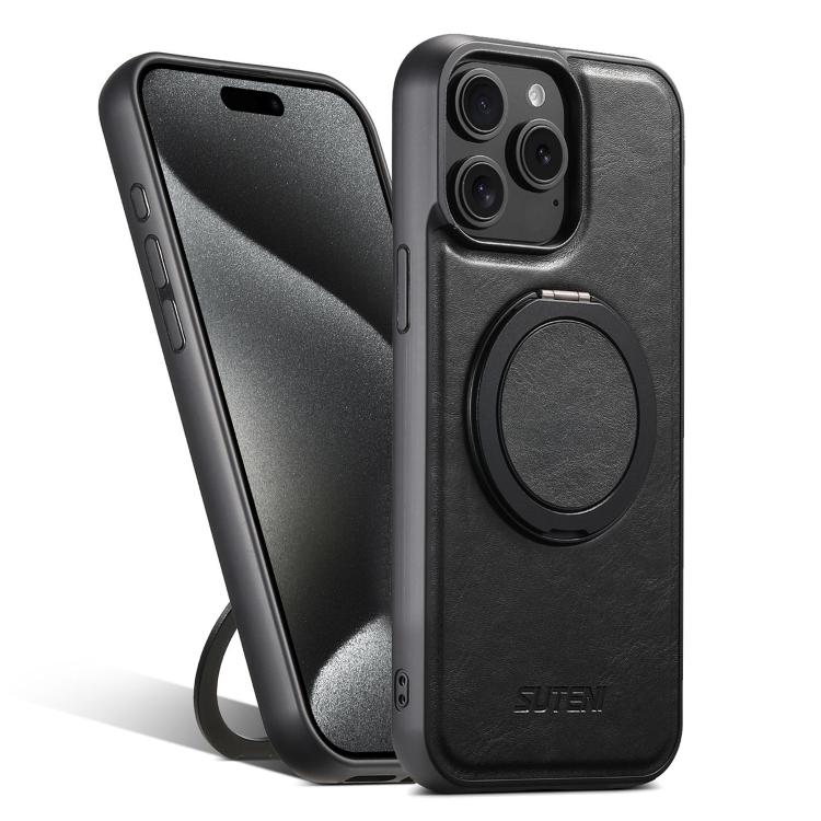 Suteni G3 Oil Wax 360 Rotation Holder MagSafe Back Phone Case, For iPhone 16 Pro, For iPhone 16 Plus, For iPhone 16, For iPhone 15 Pro Max, For iPhone 15 Pro, For iPhone 15 Plus, For iPhone 15, For iPhone 14 Plus