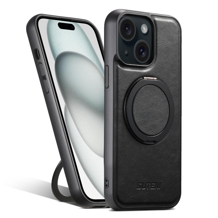 Suteni G3 Oil Wax 360 Rotation Holder MagSafe Back Phone Case, For iPhone 16 Pro, For iPhone 16 Plus, For iPhone 16, For iPhone 15 Pro Max, For iPhone 15 Pro, For iPhone 15 Plus, For iPhone 15, For iPhone 14 Plus