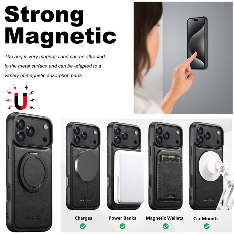 Suteni G3 Oil Wax 360 Rotation Holder MagSafe Back Phone Case, For iPhone 18, For iPhone 18 Pro, For iPhone 18 Pro Max, For iPhone 17 Pro Max, For iPhone 17 Pro, For iPhone 17, For iPhone Air, For iPhone 16 Pro Max