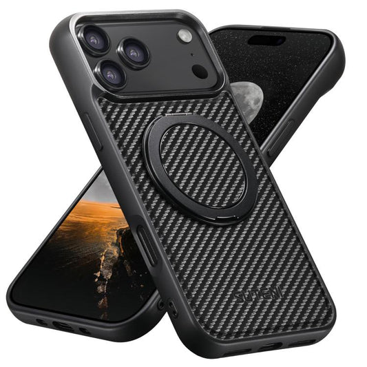 Suteni G3 Carbon Fiber Leather 360 Rotation Holder MagSafe Phone Case, For iPhone 18 Pro, For iPhone 18 Pro Max, For iPhone 17 Pro Max, For iPhone 17 Pro, For iPhone 17, For iPhone 17 Air, For iPhone 16 Pro Max, For iPhone 16 Pro, For iPhone 16 Plus