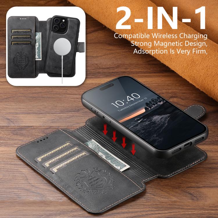 Suteni Q05 2-in-1 Multi-function Detachable Wallet MagSafe Phone Case, For iPhone 16 Pro, For iPhone 16 Plus, For iPhone 16, For iPhone 15 Pro Max, For iPhone 15 Pro, For iPhone 15 Plus, For iPhone 15, For iPhone 14 Plus