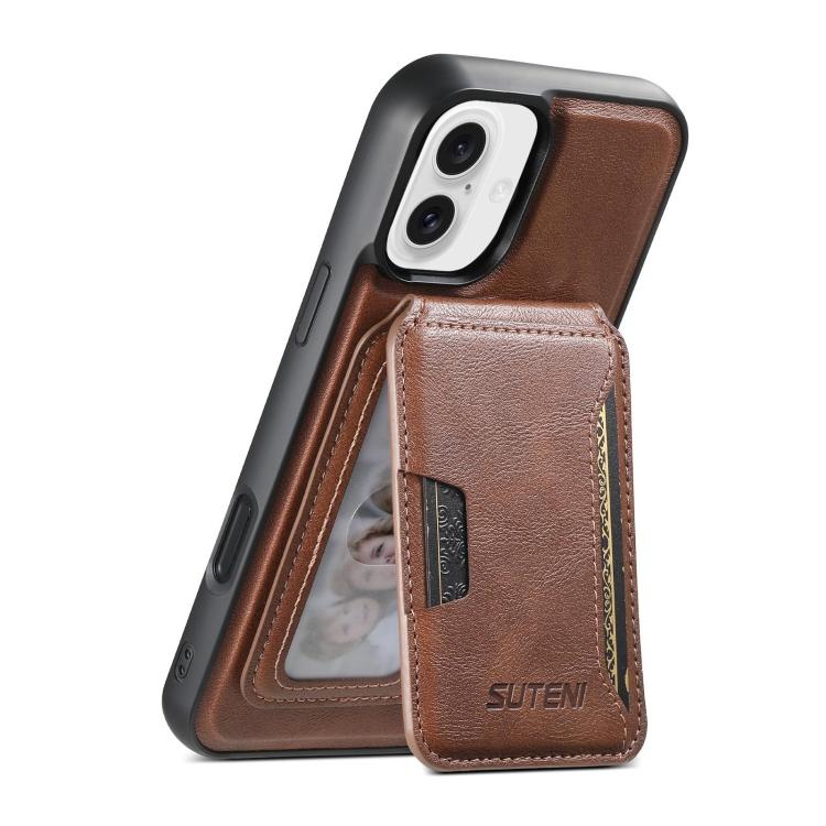 Suteni M3 Card Bag MagSafe Cowhide Texture Leather Phone Case, For iPhone 17 Pro Max, For iPhone 17 Pro, For iPhone 17, For iPhone Air, For iPhone 16 Pro Max, For iPhone 16 Pro, For iPhone 16 Plus, For iPhone 16