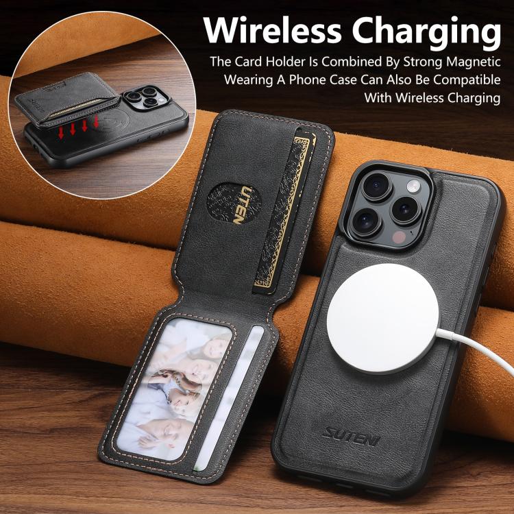 Suteni M3 Card Bag MagSafe Cowhide Texture Leather Phone Case, For iPhone 14, For iPhone 14 Pro, For iPhone 14 Pro Max, For iPhone 13 Pro Max, For iPhone 13 Pro, For iPhone 13, For iPhone 12, For iPhone 12 Pro Max