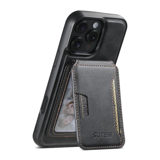 Suteni M3 Card Bag MagSafe Cowhide Texture Leather Phone Case, For iPhone 12 Pro