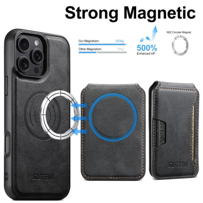 Suteni M3 Card Bag MagSafe Cowhide Texture Leather Phone Case, For iPhone 12 Pro
