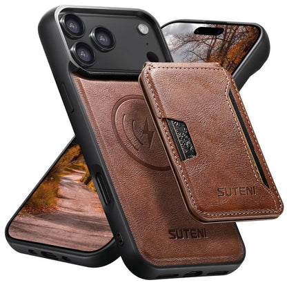 Suteni M3 Card Bag MagSafe Cowhide Texture Leather Phone Case, For iPhone 17 Pro Max, For iPhone 17 Pro, For iPhone 17, For iPhone Air, For iPhone 16 Pro Max, For iPhone 16 Pro, For iPhone 16 Plus, For iPhone 16
