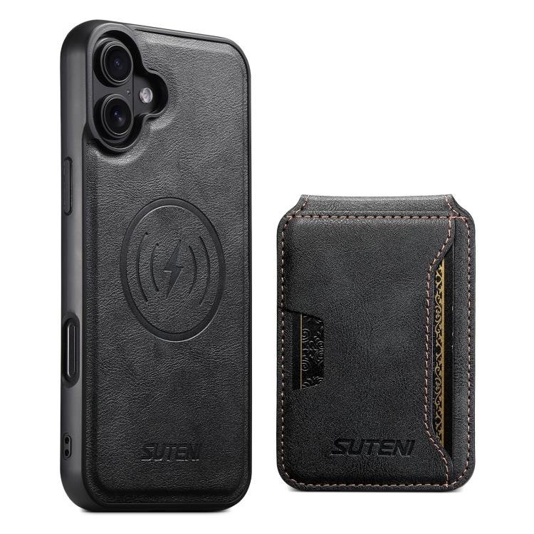Suteni M3 Card Bag MagSafe Cowhide Texture Leather Phone Case, For iPhone 18, For iPhone 18 Pro, For iPhone 18 Pro Max, For iPhone 17 Pro Max, For iPhone 17 Pro, For iPhone 17, For iPhone Air, For iPhone 16 Pro Max